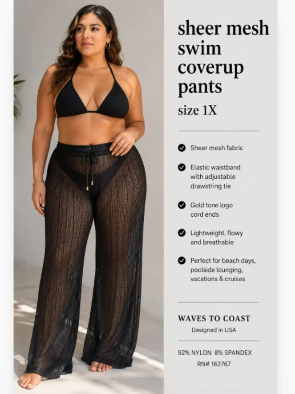 BLACK SHEER SWIM COVERUP PANTS 1X